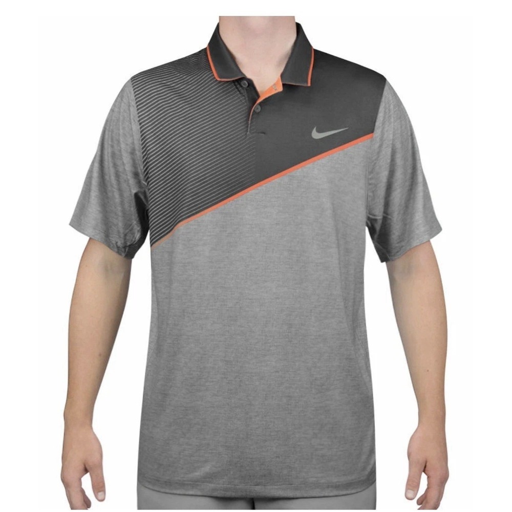 Nike Golf Dri-Fit Polo Shirt -Men's M- Gray Orange Tour Performance Short Sleeve